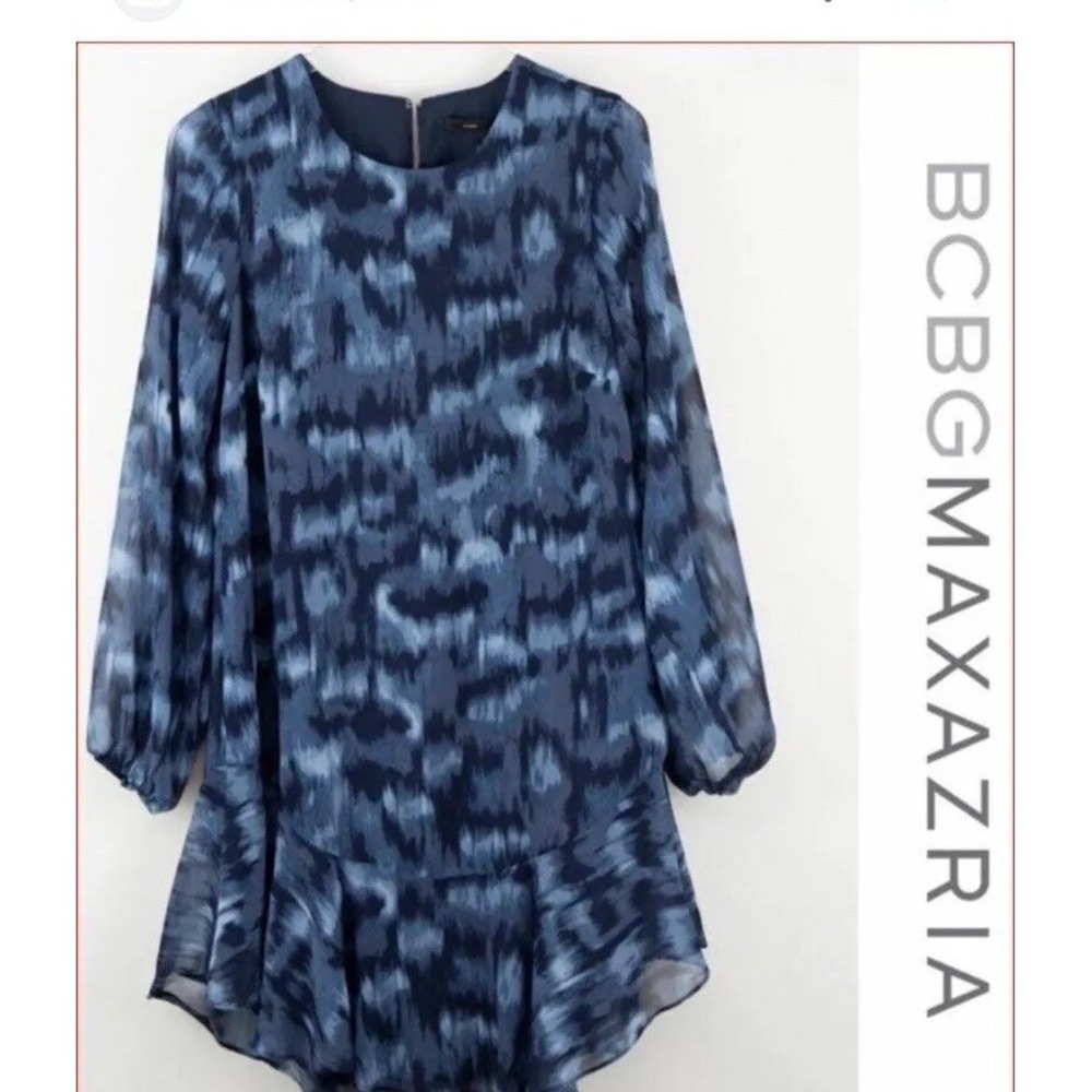 BCBGMAXAZRIA Blue Flutter Hem A-Line Dress TKN6243109-411 XS